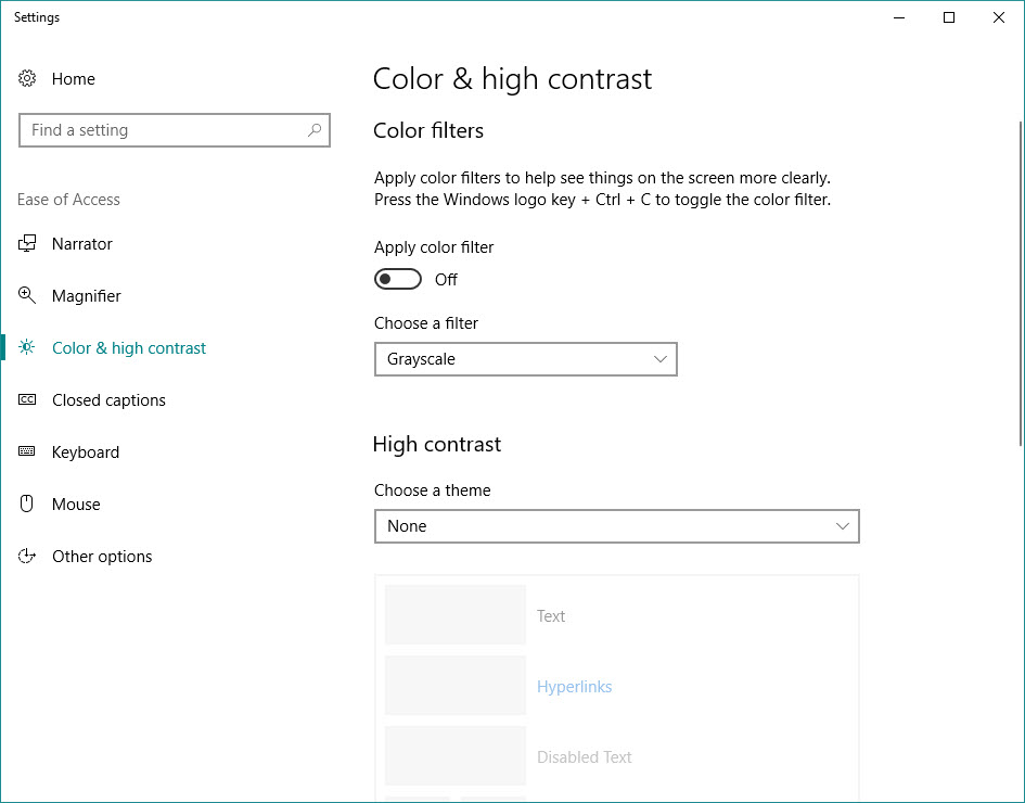 How to change the colours using colour filters in Windows 10