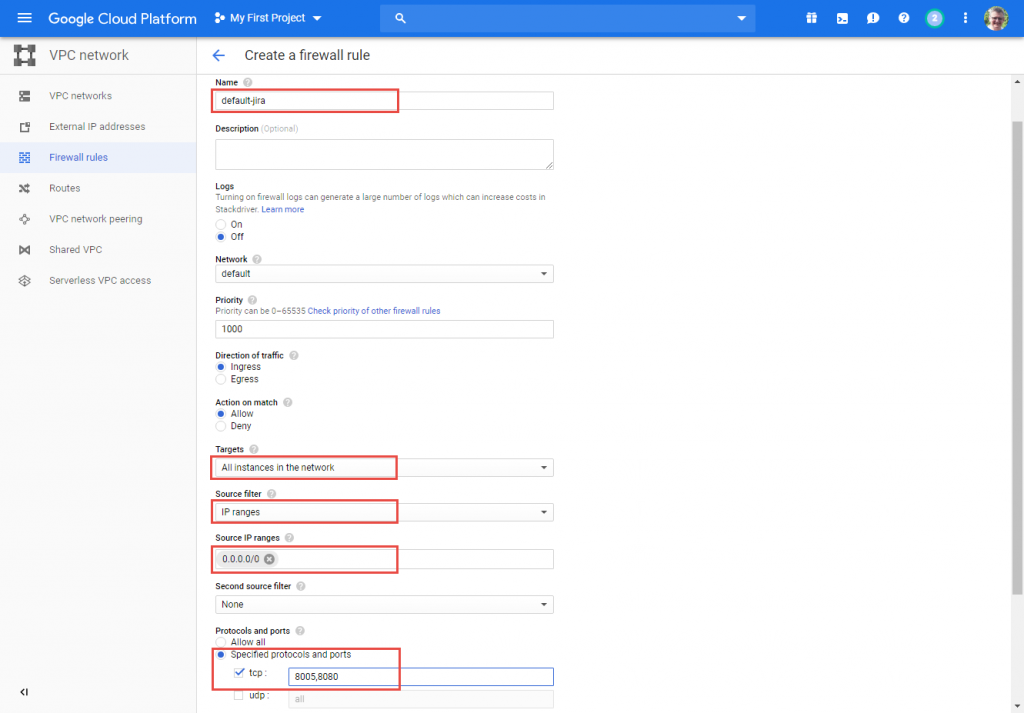 GCP New Firewall Rules