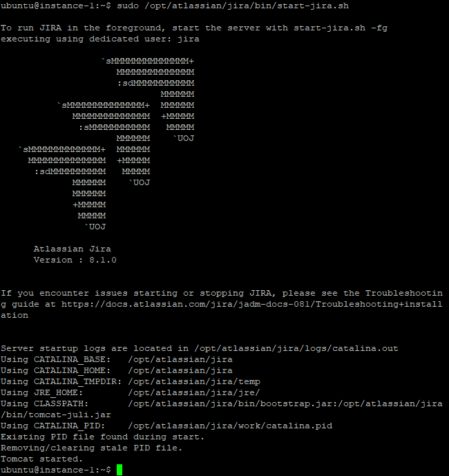 sudo /opt/atlassian/jira/bin/start-jira.sh