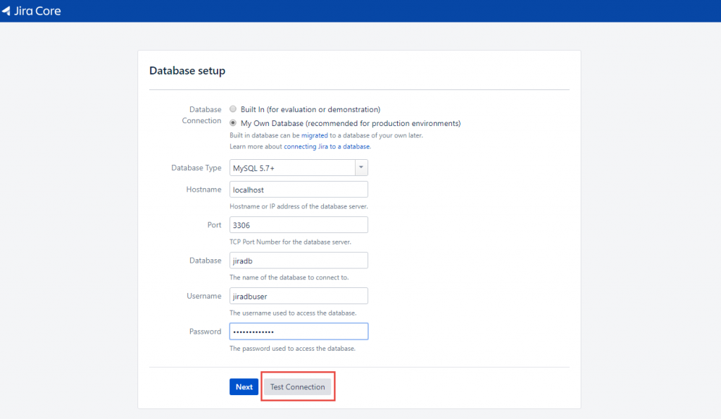 Jira - Database Settings