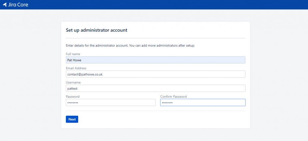 Jira - Create Admin Account