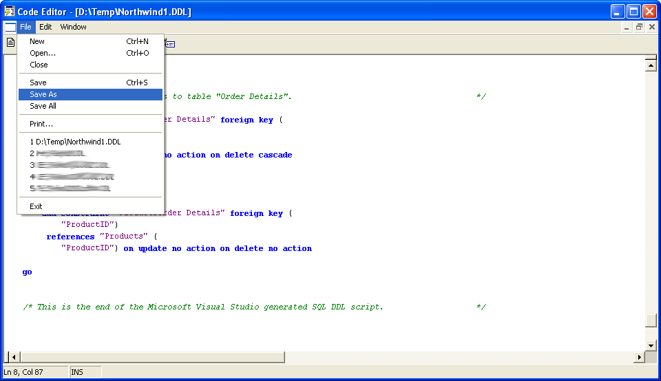 Visio Database Generated Script