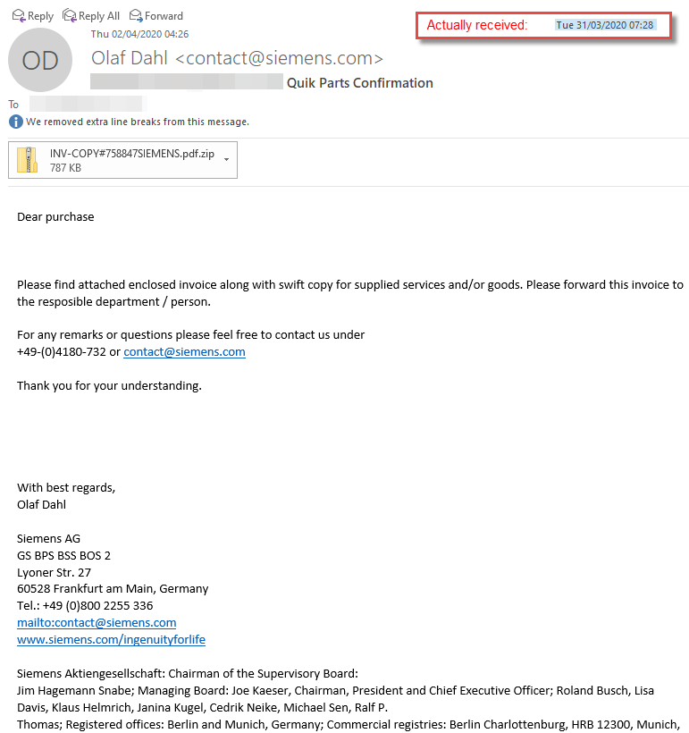 Dodgy Invoice Scam Email